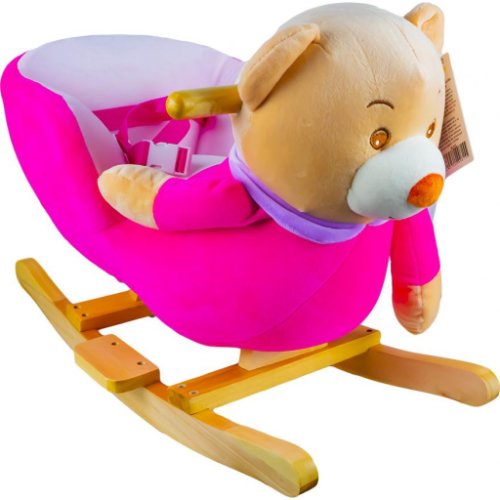 Polesie - Balansoar pentru bebelusi, ursulet, lemn + plus, roz, 60x34x45 cm