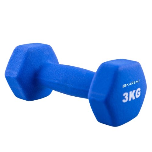 Gantera Karemi de 3 kg pentru fitness, tip hexagon, albastra