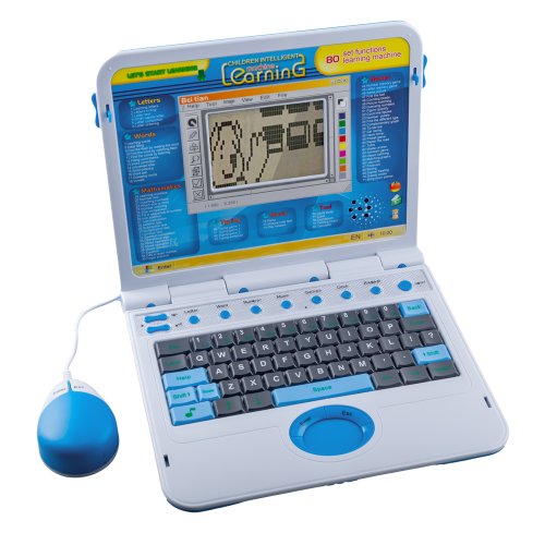 Laptop de jucarie Karemi, educational si interactiv pentru copii, 80 functii, ecran LCD, mouse, albastru