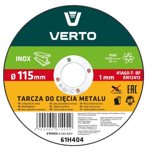 Disc Taiere Metal Verto, 115x1 mm, Prindere 22.2 mm, pentru Flex