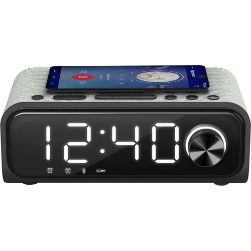 Radio cu ceas Energy Sistem Speaker 4, Incarcator wireless QI, Bluetooth, FM, Argintiu