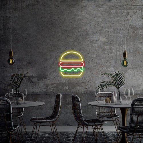 Aplica de Perete Neon Hamburger, Multicolor