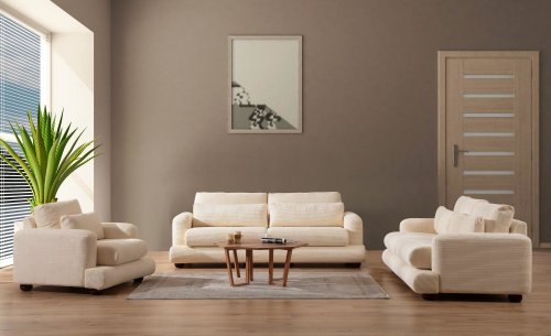 Canapea Fixa cu 3 locuri, Emine, Bej, 230 x 90 x 105 cm