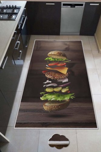 Homefesto - Kitchen - Covor de bucatarie hamburger lavabil, antiderepant, multicolor, 150 x 80 cm