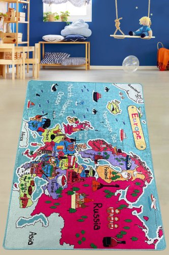 Chilai - Covor de copii harta europa, multicolor, 120x80 cm