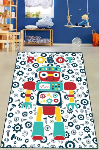 Covor de Copii Robot, Multicolor, 150x80 cm