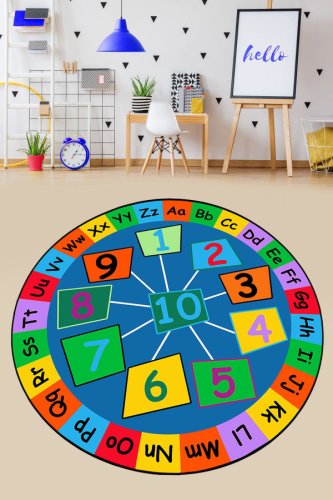Chilai - Covor de copii rotund cifrele - literele, multicolor, 100x100 cm