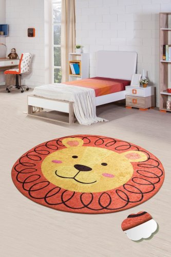 Chilai - Covor de copii rotund leu, multicolor, 140x140 cm