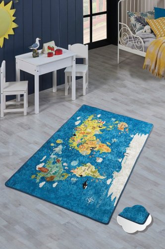 Chilai - Covor de copii world map, multicolor, 190x140 cm