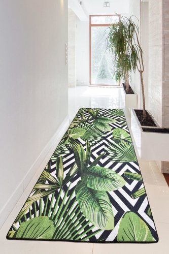 Chilai - Covor de hol tropic, lavabil, antiderepant, verde, 200 x 80 cm