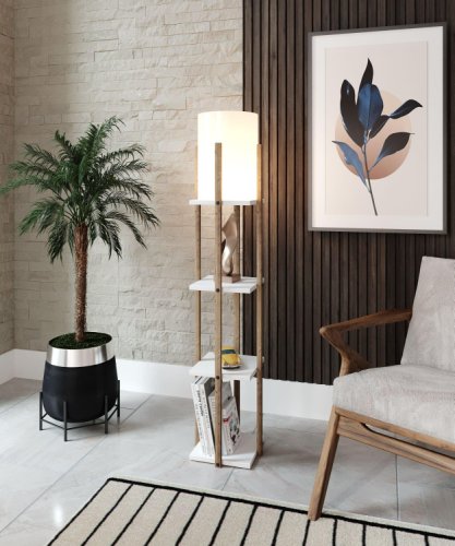 Adana - Lampa de podea cu biblioteca corge, alb, 21 x 135 x 21 cm