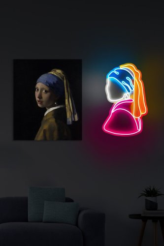 Neon Graph - Lampa neon girl with a pearl earring pinky, multicolor, 25x2x47 cm