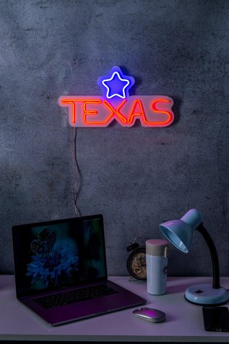 Lampa Neon Texas Lone Star, Roșu, 22X2X42 Cm