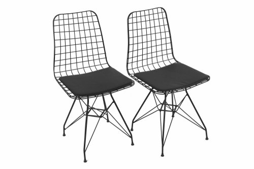 Set 2 scaune, interior/exterior landa, negru, 44 x 49 x 92
