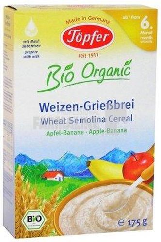 Topfer bio organic cereale gris de grau cu mere si banane 6+ luni 175 g 