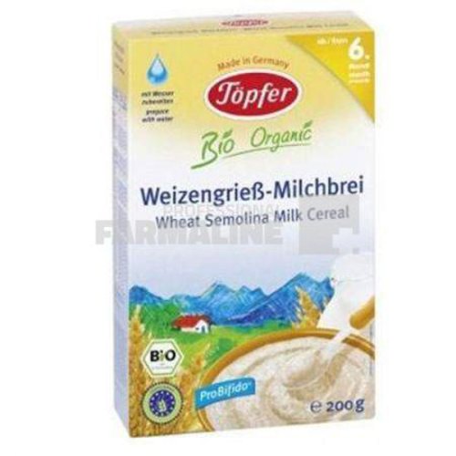 Topfer bio organic cereale gris de grau si lapte 6+ luni 200 g 