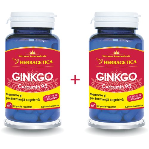 Herbagetica - Pachet ginko curcumin95 ,60cps +60cps (50% reducere la al doilea produs)