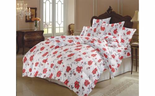 Armonia Textil - Lenjerie de pat cu bujori rosii (bumbac 100%), pat matrimonial, 220x240, alize