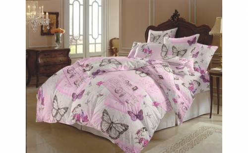 Armonia Textil - Lenjerie de pat cu fluturi lila (bumbac 100%) pat matrimonial (xl) 220x240cm butterfly 2