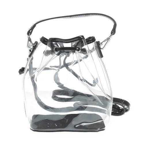 Meli Melo - Geanta bucket transparenta cu delatii negre