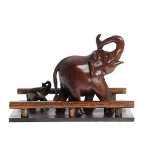 Meli Melo - Statueta lemn, elefanti pe pod