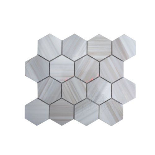 Mozaic Marmura Calacatta Amber Hexagon Polisata, 30.5 x 30.5 cm