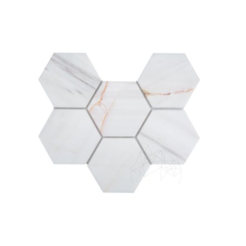 Mozaic Marmura Calacatta Amber Hexagon XL Polisata, 30 x 20 cm