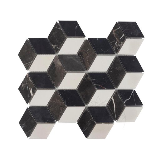 Piatraonline - Mozaic marmura mix cube design mata (bianco carrara, cleopatra, nero marquina)