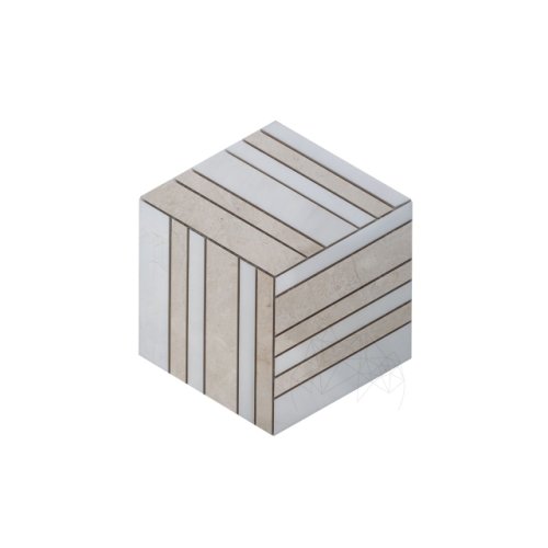 Piatraonline - Mozaic marmura white&beige 3d cube polisata, 20 x 20 cm