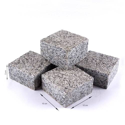 Piatraonline - Piatra cubica granit gri sare si piper fatetata 4 laterale 10 x 10 x 5 cm