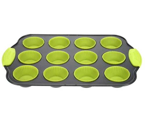 Cosy & Trendy - Set tava de copt briose si 12 forme muffins green
