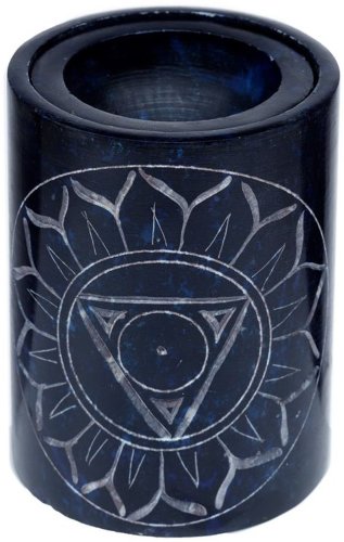 Candela aromaterapie pentru uleiuri esentiale - Dark Blue Soapstone Carved Chakra Oil Burner