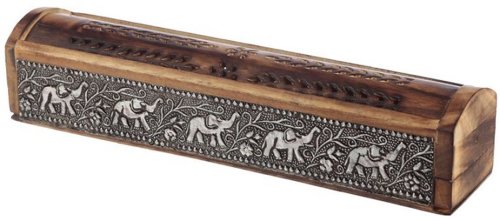 Puckator - Caseta suport din lemn pentru betisoare parfumate si conuri - elephant inlay