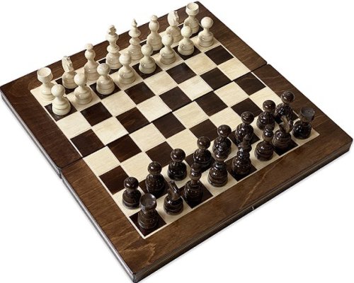 Joc Sah si Table din lemn alb-maro 45x45 cm