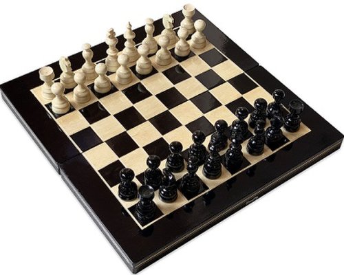 Joc Sah si Table din lemn alb-negru 33x33 cm