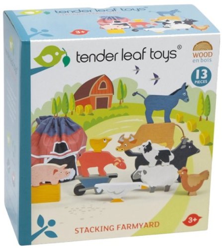 Jucarie - animale domestice din lemn 13 piese - stacking farmyard