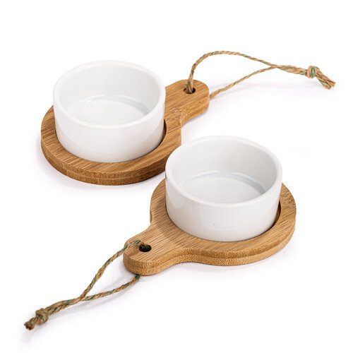 Set 2 boluri ceramica cu tavita din lemn - Excellent Houseware