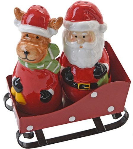 Set 2 recipiente pentru sare si piper - Santa And Snowman Penguin Reindeer In Sleigh Holder Xmas