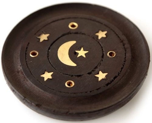 Puckator - Suport din lemn rotund pentru betisoare parfumate si conuri - moon stars