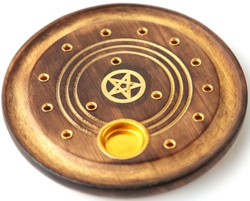 Puckator - Suport din lemn rotund pentru betisoare parfumate si conuri - pentagram