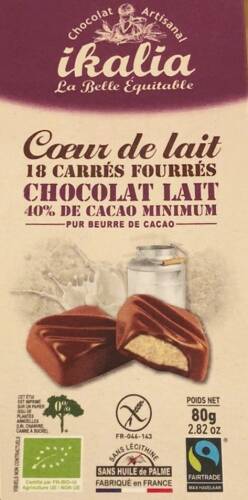 Bomboane cu umplutura de ciocolata cu lapte - Carres Fourres Bio | Ikalia