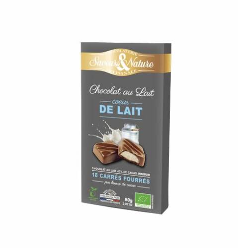 Ciocolata artizanala - Carres Fourres Lacte Choco Lait Bio | Saveurs et Nature