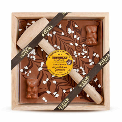 Ciocolata in cutie de lemn - Chocolat au lait Oscar ourson guimauve | Comptoir de Mathilde