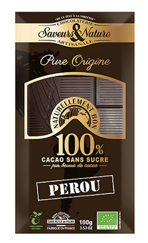 Ciocolata neagra 100% cacao - Peru Bio | Saveurs et Nature