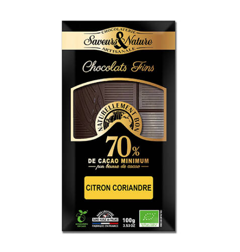 Ciocolata neagra 70% cu lamaie si coriandru - 100 G Bio | Saveurs et Nature