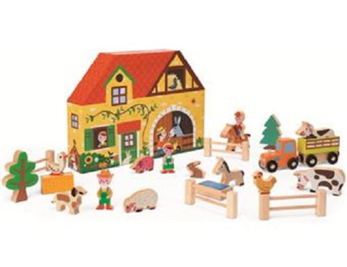 Cutie cu jucarii de lemn - Story Box Farmhouse, 20 piese | Janod