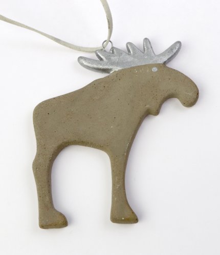 Decoratiune Craciun - Ceramic Elk on String, greyish brown/silver 8x8cm | Drescher