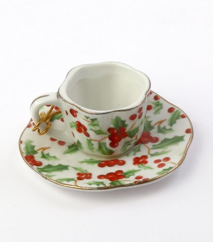 Decoratiune Craciun - Tea Cup&Saucer with Holly design | Goodwill