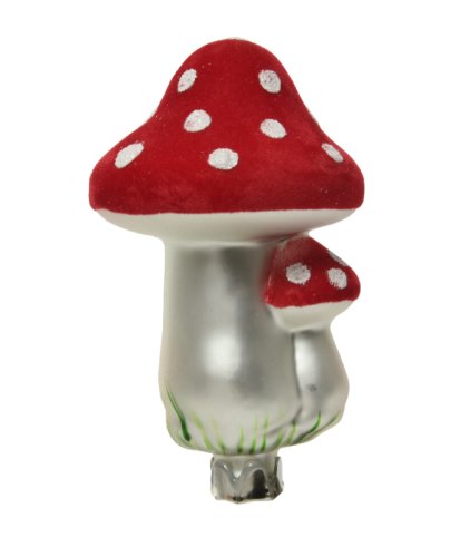 Decoratiune - Mushroom on Clip Glass Matt Flock Top | Kaemingk