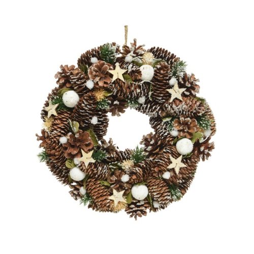 Decoratiune - Pinecone Wreath with Snow Balls - Green | Kaemingk